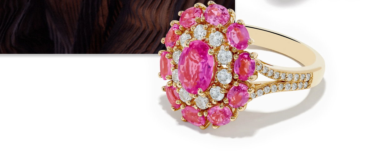 14K Yellow Gold Pink Sapphire and Diamond Ring