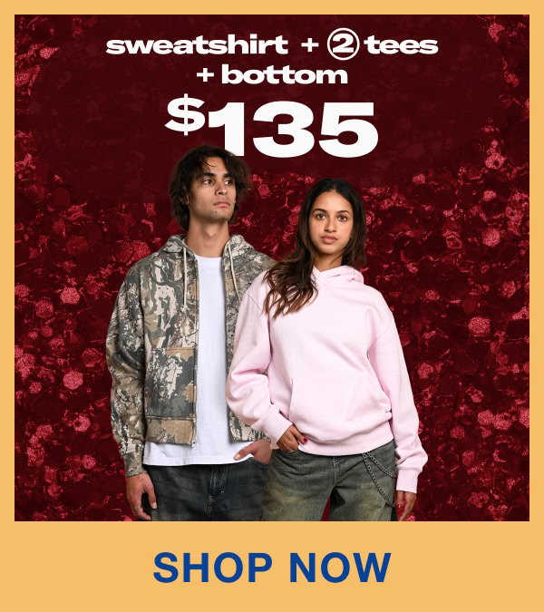 Get two tees, a sweatshirt, and a bottom for $135 | Shop Now