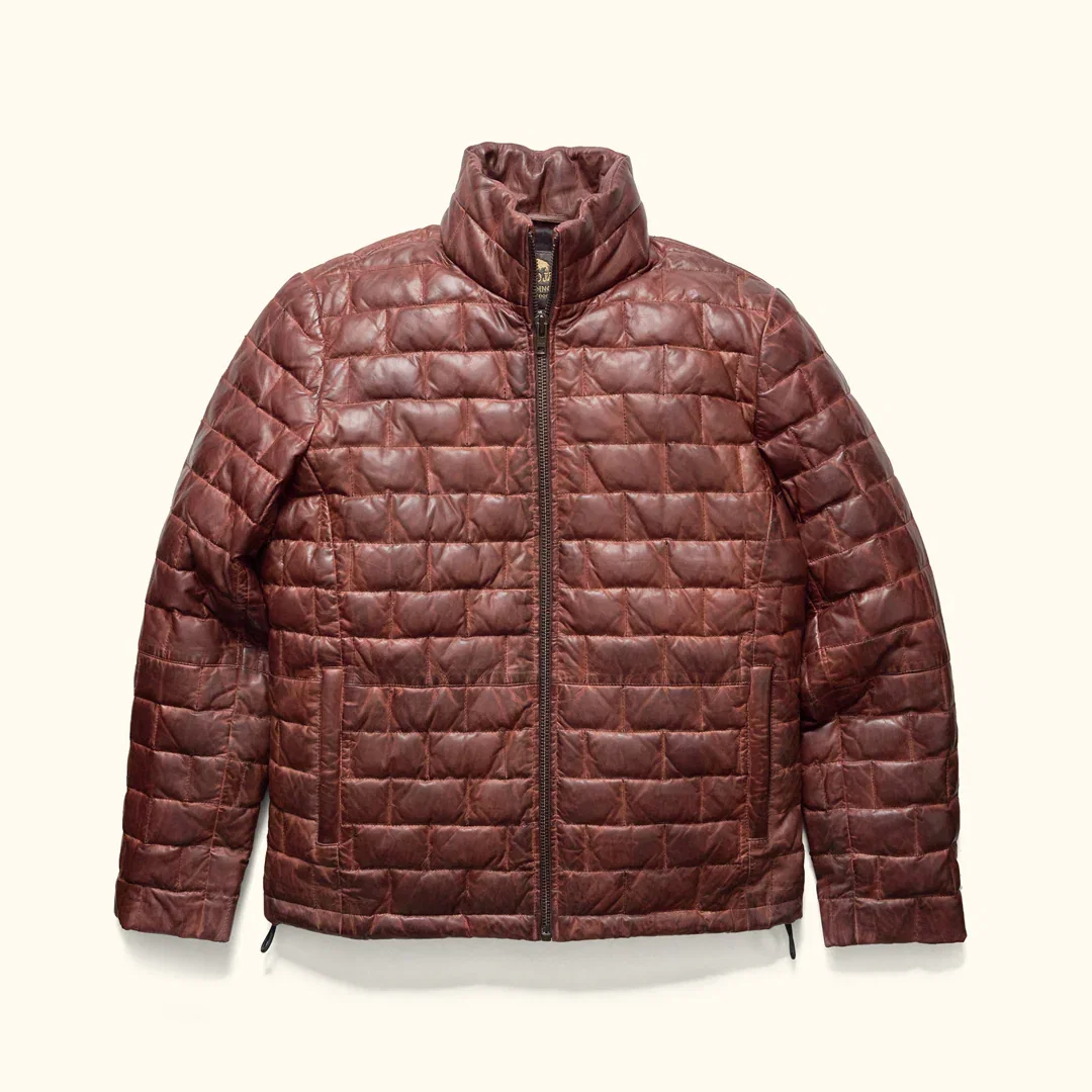 Image of Teton Leather Light Down Jacket | Mahogany Brown