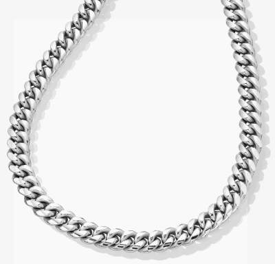 Silver curb chain necklace with polished links.