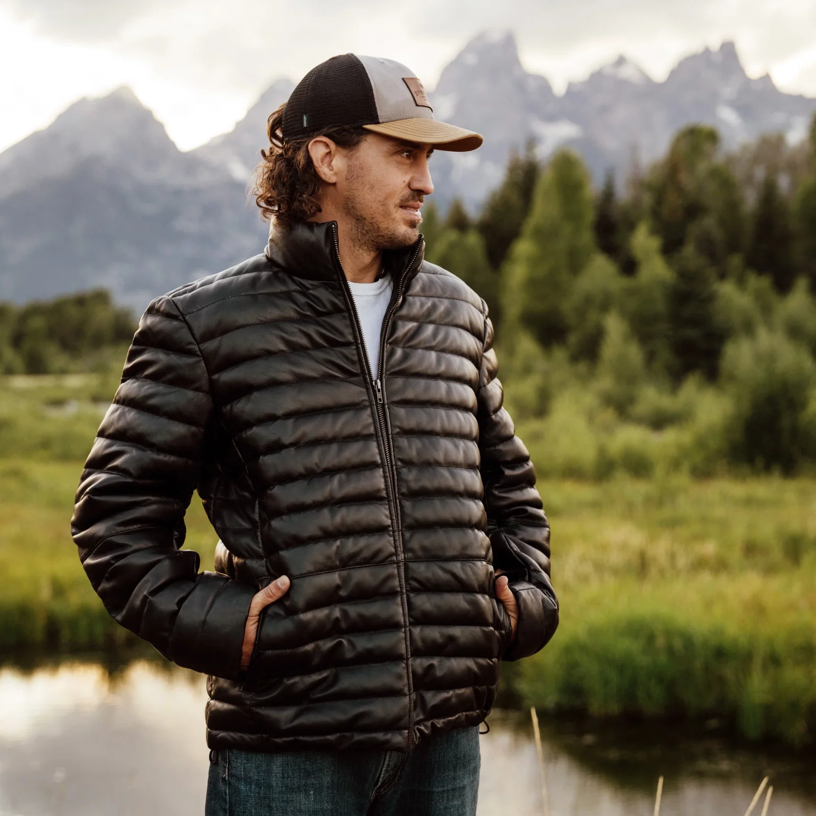 Image of Bridger Leather Down Jacket | Black