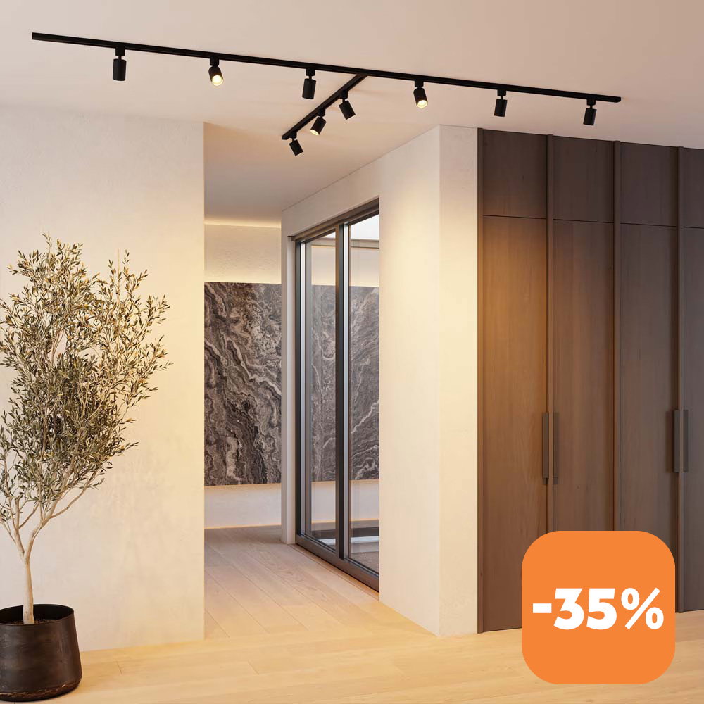 A corridor illuminated by Taros track lighting.