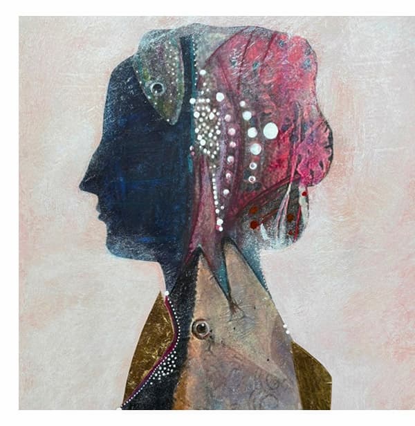 A figure of a woman made up of fish and jewels