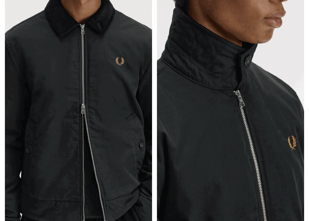 Close up of a Fred Perry Cotton Caban Jacket in Black