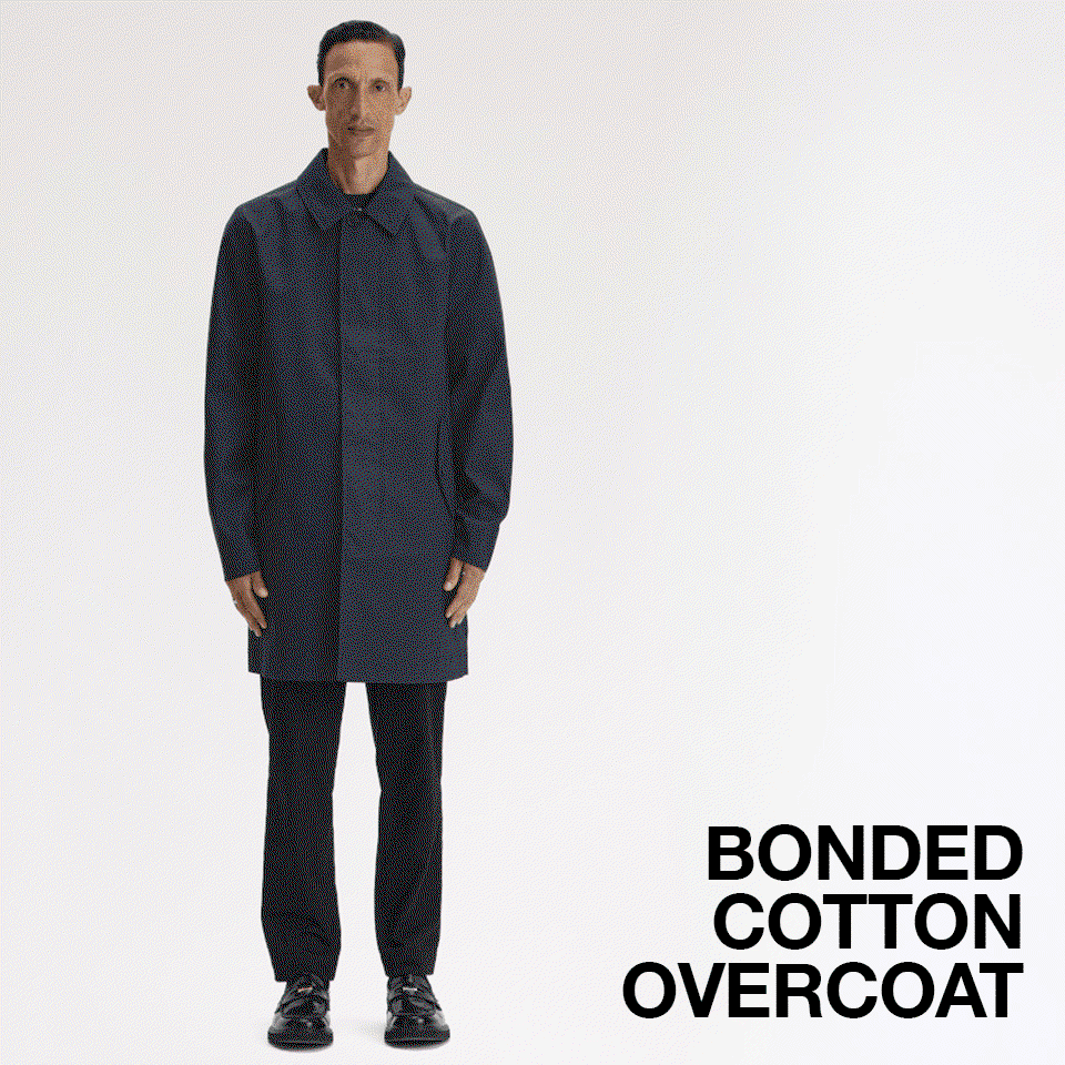 GIF of the Fred Perry Bonded Cotton Overcoat in Navy
