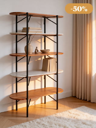 Etagère en bois d'acacia et marbre Scott