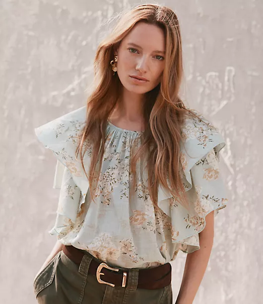 Floral Ruffle Sleeve Blouse