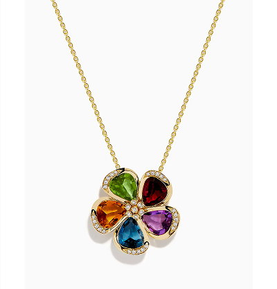 Mosaic 14K Yellow Gold Multi Gemstone Floral Pendant