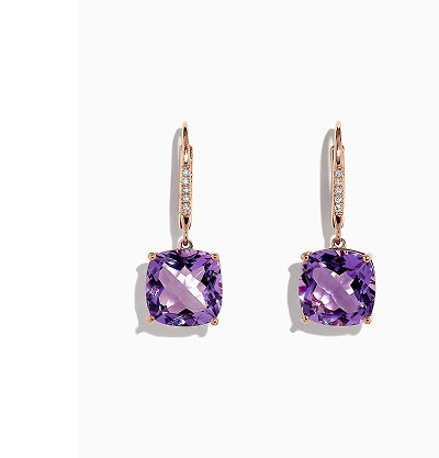 14K Rose Gold Amethyst and Diamond Earrings, 8.12 TCW