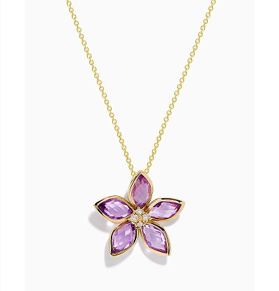 14K Yellow Gold Amethyst and Diamond Flower Pendant