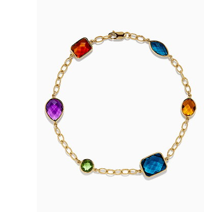 Mosaic 14K Yellow Gold Multi Gemstone Station Bracelet