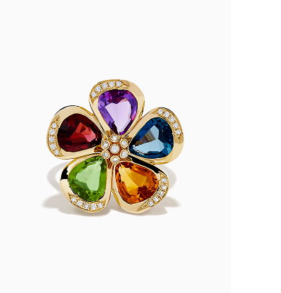 Mosaic 14K Yellow Gold Multi Gemstone Floral Ring