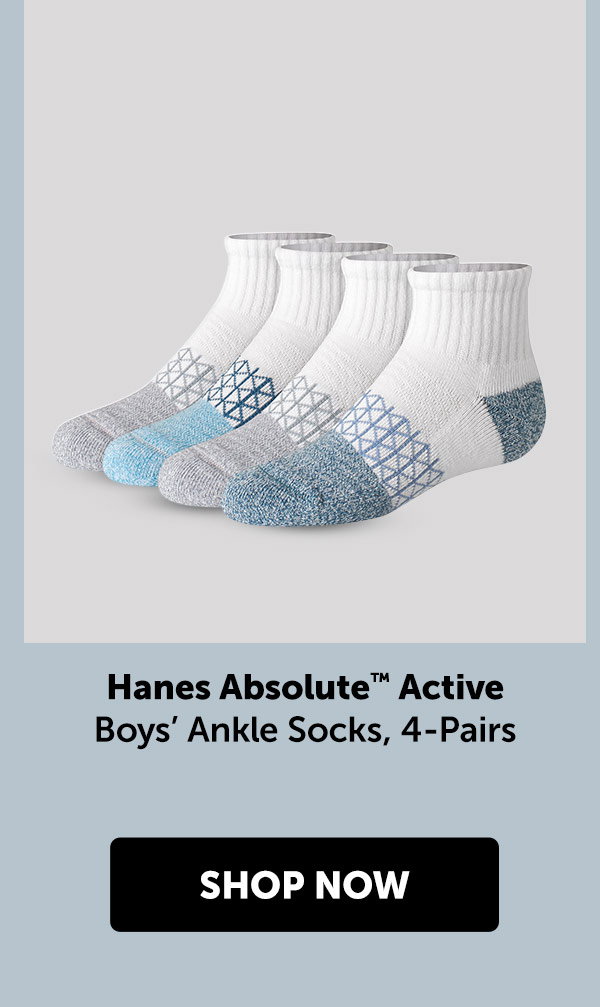 Hanes Absolute Active Boys’ Ankle Socks, 4-Pairs