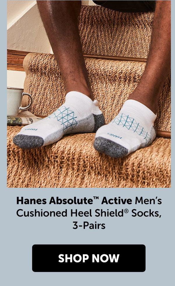 Hanes Absolute Active Men’s Cushioned Heel Shield Socks, 3-Pairs