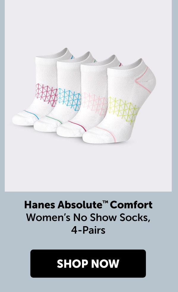 Hanes Absolute Comfort Women’s No Show Socks, 4-Pairs