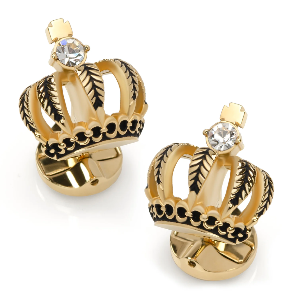 Gold-tone stainless steel cufflinks shaped like a 3D Crown.