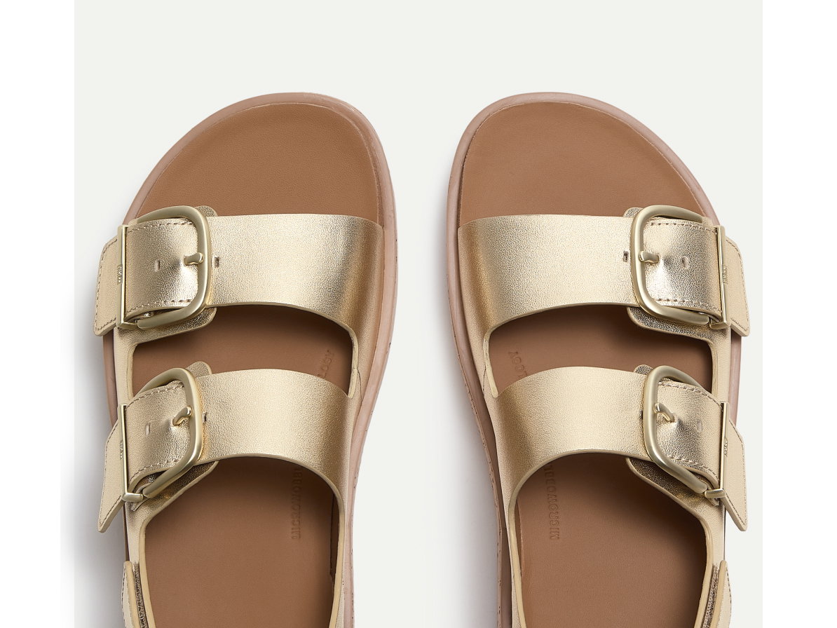 GEN-FF Max Buckle Metallic-Leather/Cork Two-Bar Slides Platino
