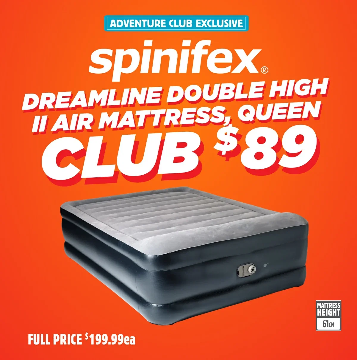 Spinifex Dreamline Double High II Air Mattress, Queen