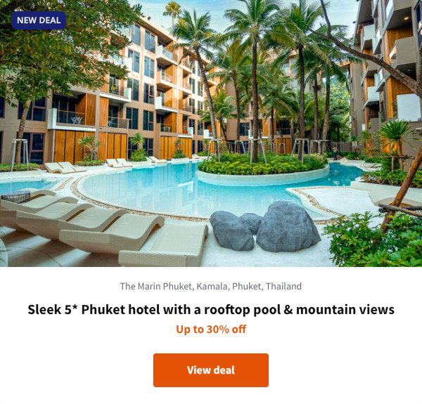 Sleek 5* Phuket hotel with a rooftop pool & mountain views