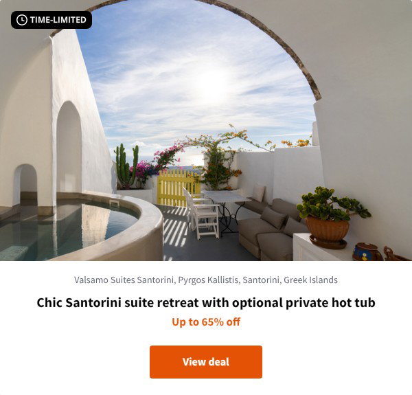 Chic Santorini suite retreat with optional private hot tub