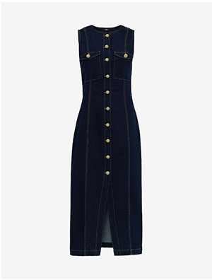 Shop Denim Crew Neck Sleeveless Button Front Midi Dress