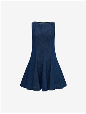 Shop Denim Boat Neck Sleeveless Fit & Flare Mini Dress with Pockets