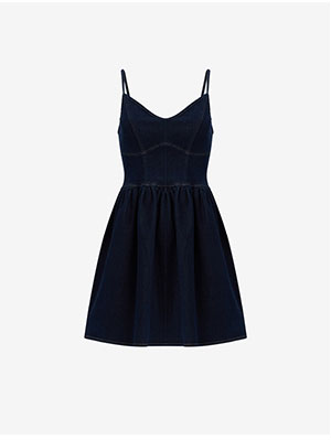 Shop Dark Wash Denim Sweetheart Corset Fit and Flare Mini Dress with Pockets