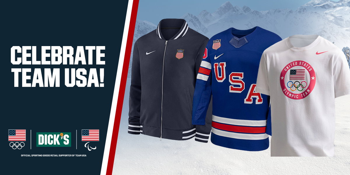  Celebrate Team USA. Dick's. Official sporting goods retail supporter of team USA.