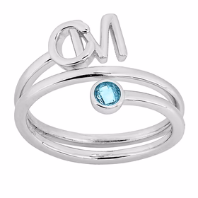 Silver Stacked Initials and Birthstone Wrap Ring