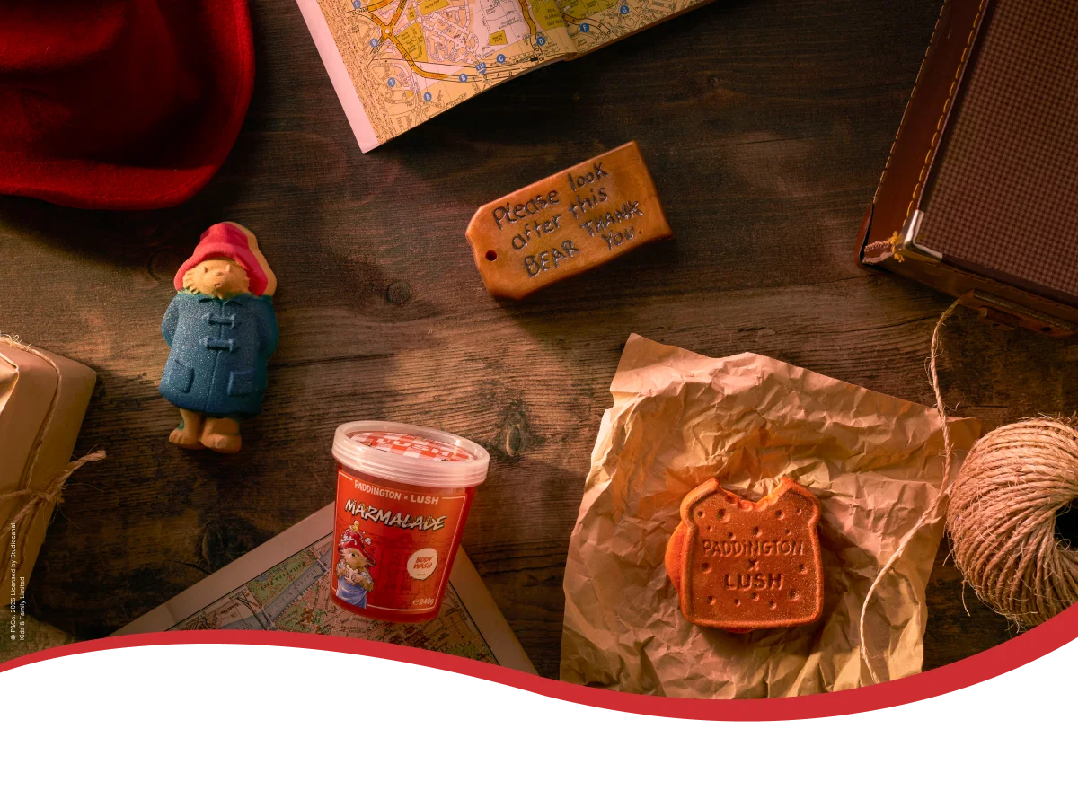 HERO: Group shot of the Paddington™ x Lush collection / © P&Co. 2026 Licensed by Studiocanal  Kids & Family Limited