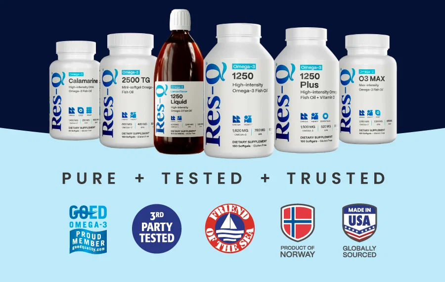 Res-Q Omega-3s: Pure + Tested + Trusted.