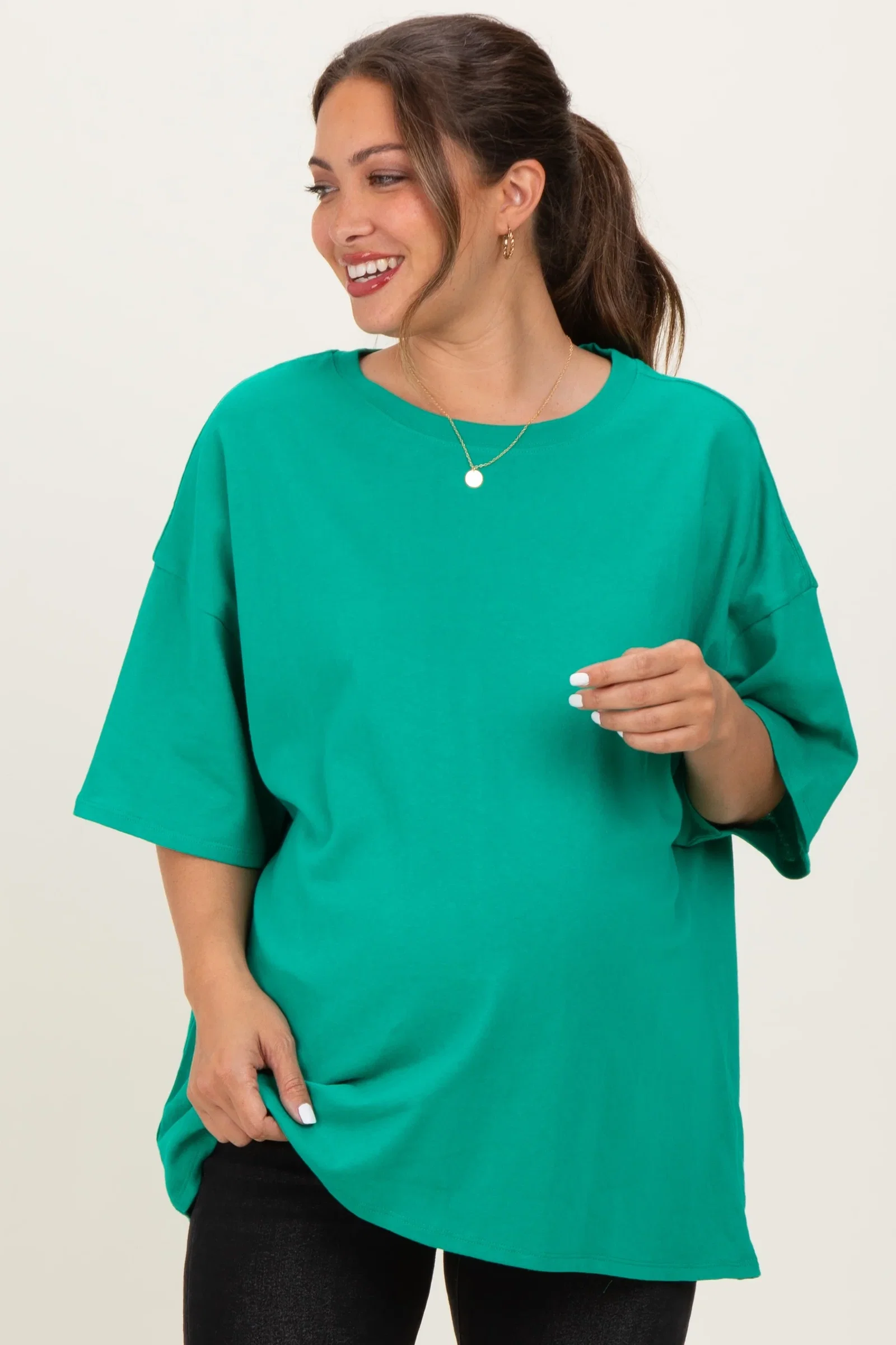 Image of Kelly Green Cotton Oversized Maternity Tee