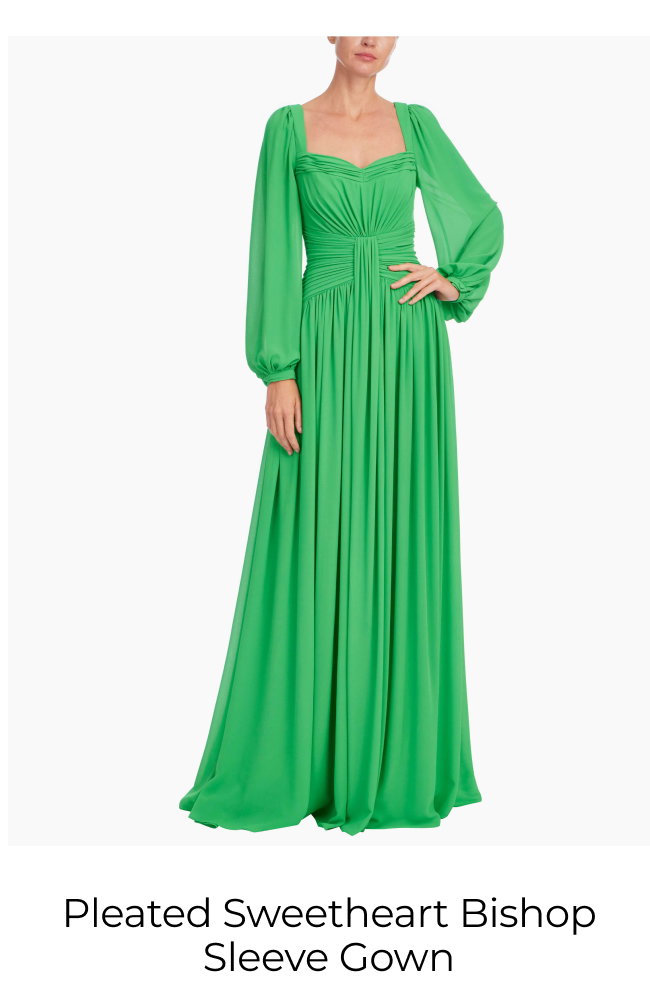 Pleated Sweetheart Bishop Sleeve Gown