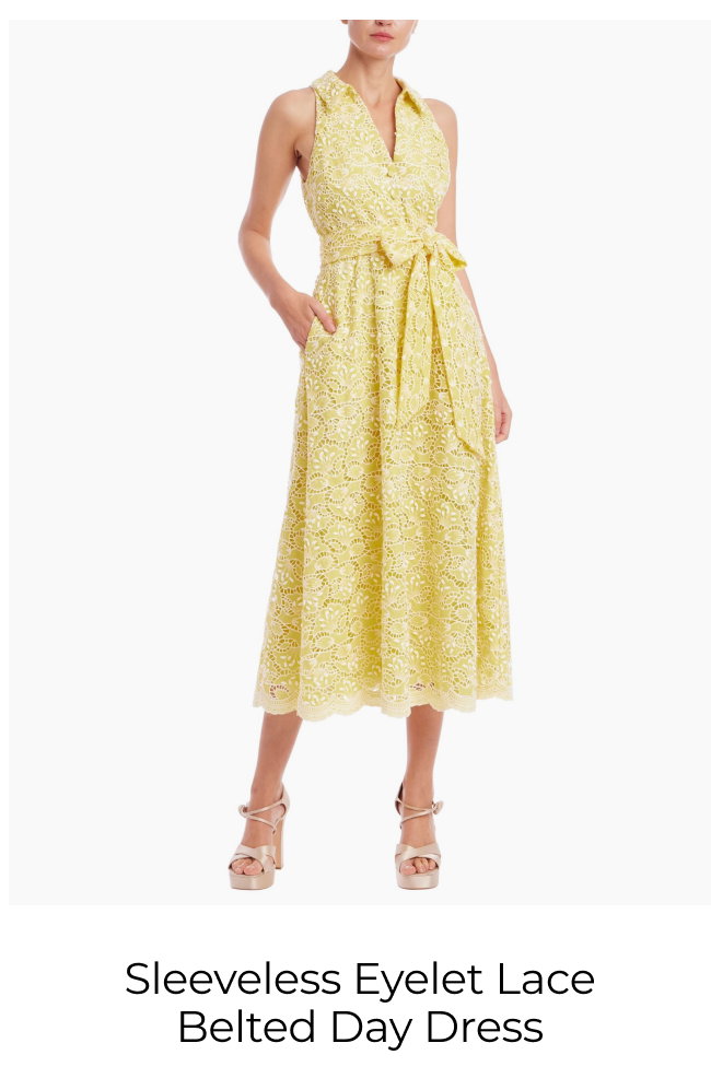 Sleeveless Eyelet Lace Belted Day Dress