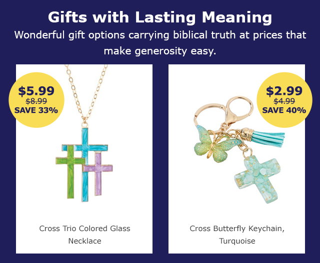 Gifts with Lasting Meaning | Cross Trio Colored Glass Necklace | Cross Butterlfy Keychain
