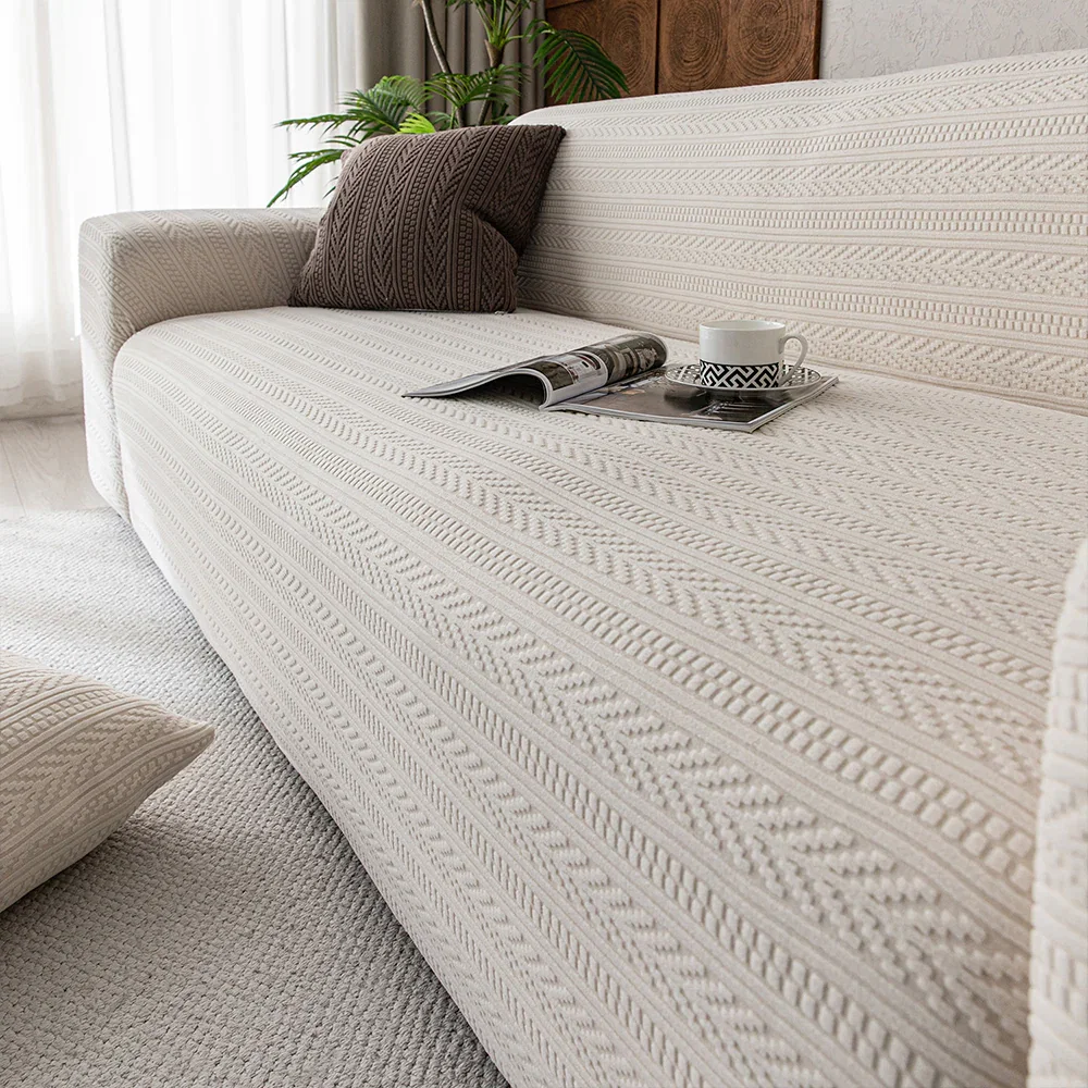  JacquardPlush Stretch Full-Encasing Sofa Slipcover