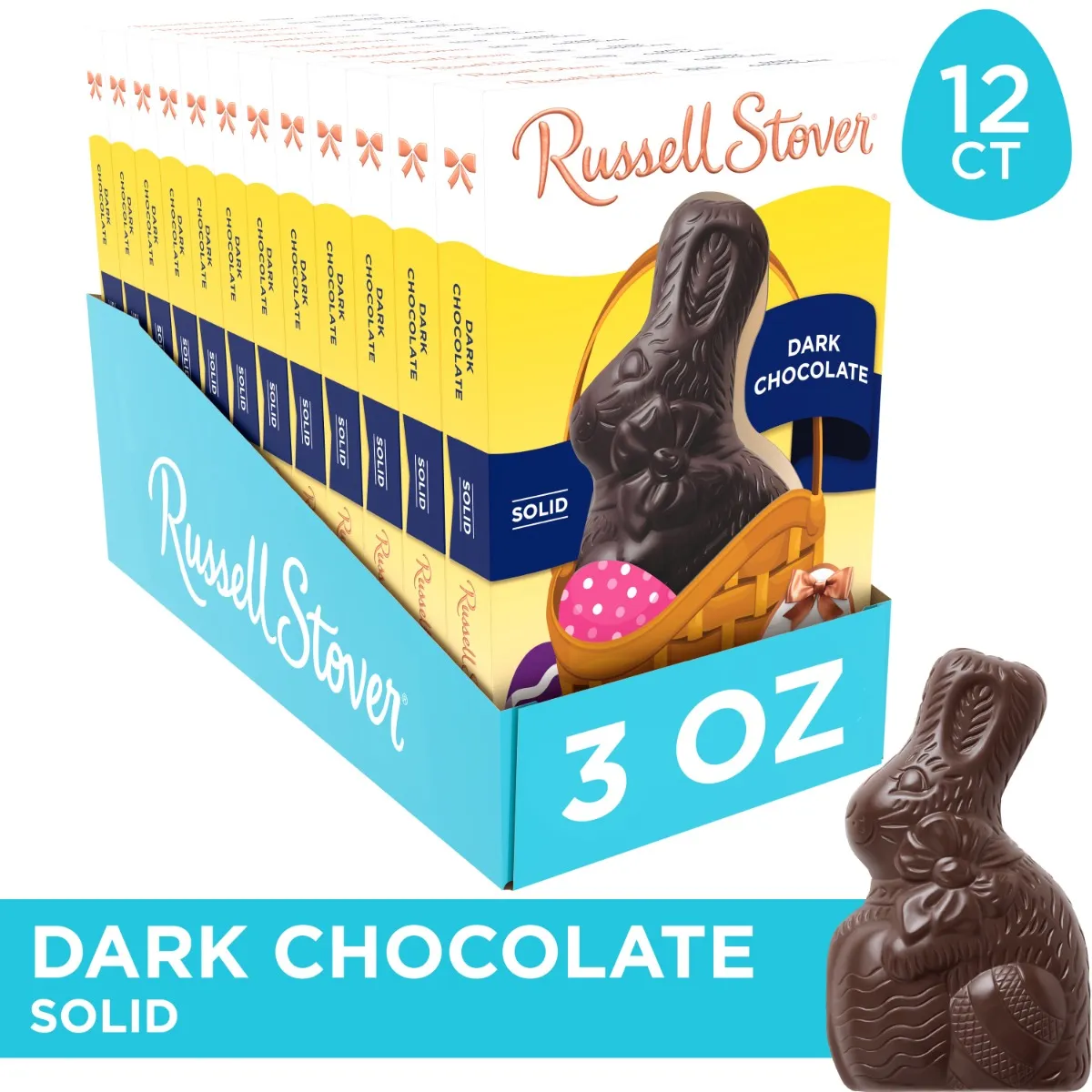 Easter Bunny Solid Dark Chocolate Candy Rabbit, 3 Oz., pack of 12