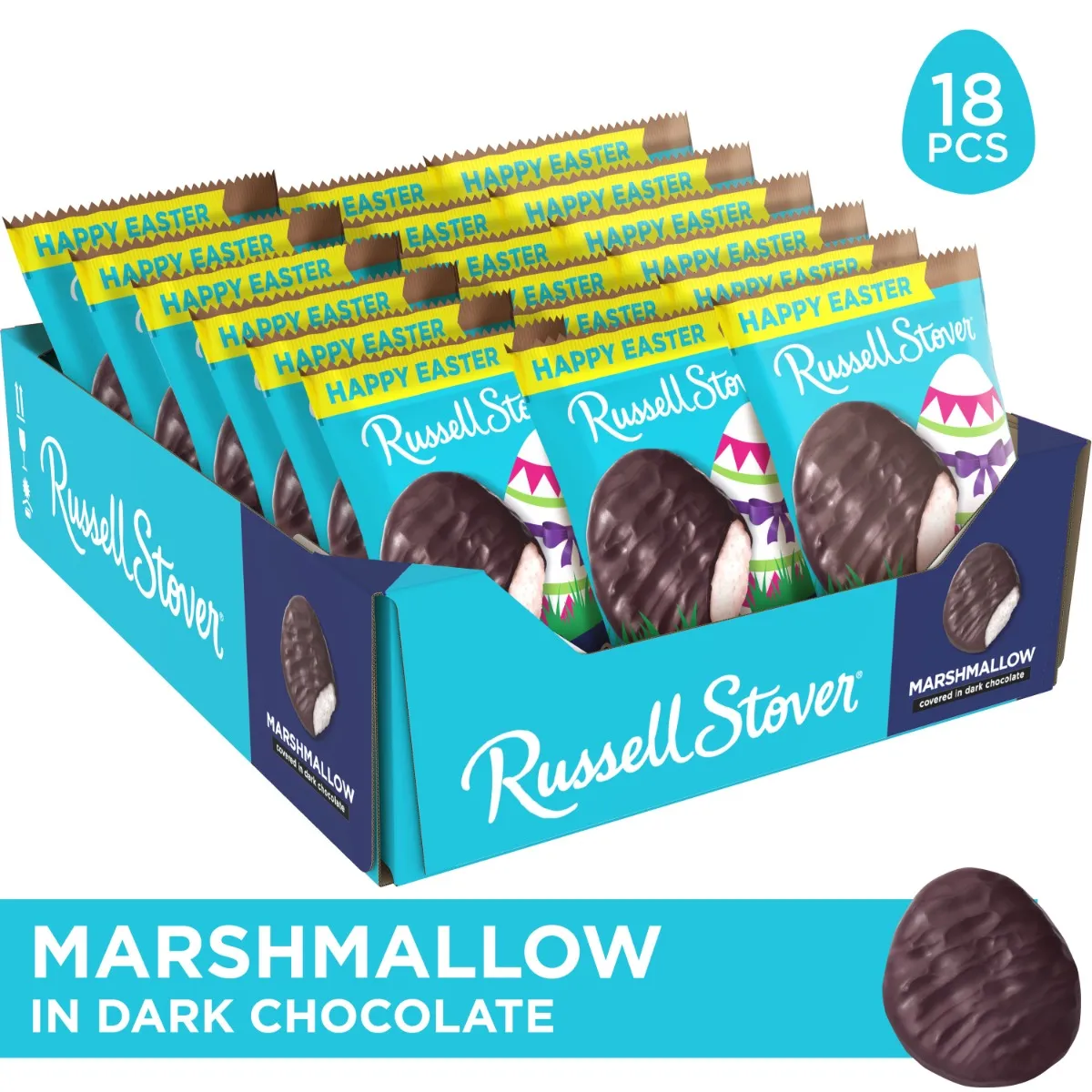 Easter Marshmallow Dark Chocolate Candy Easter Egg, 1.3 Oz., pack of 18
