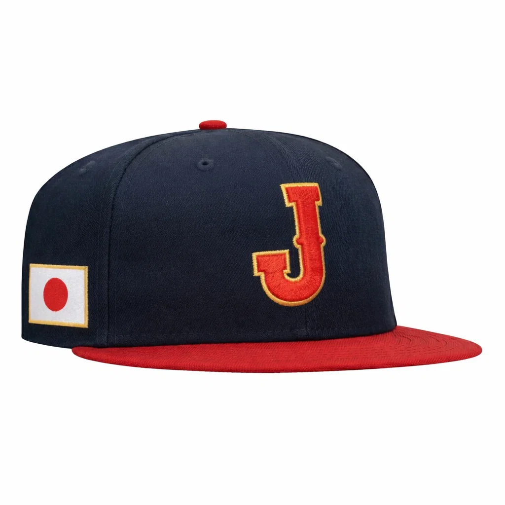 Image of Pre-order New Era 9Fifty Youth Japan 2026 World Baseball Classic Japan Flag Patch Snapback Hat - Navy, Red
