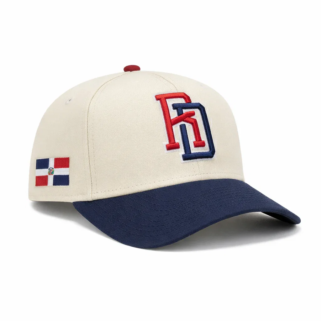 Image of Pre-order New Era 9Forty A-Frame Dominican Republic 2026 World Baseball Classic Dominican Republic Flag Patch Snapback Hat - White, Royal