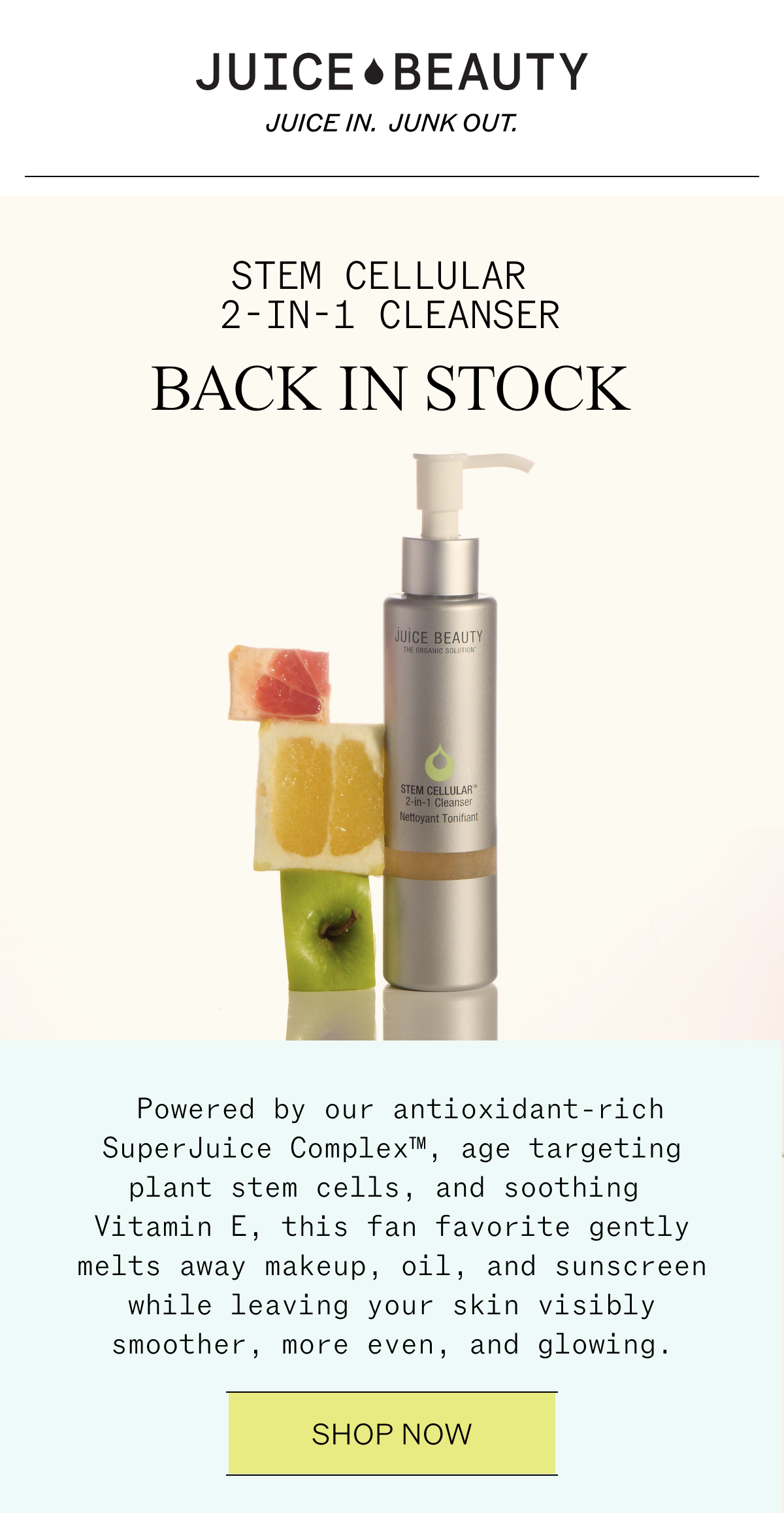 an image of a bottle of juice beauty products with a glass of juice