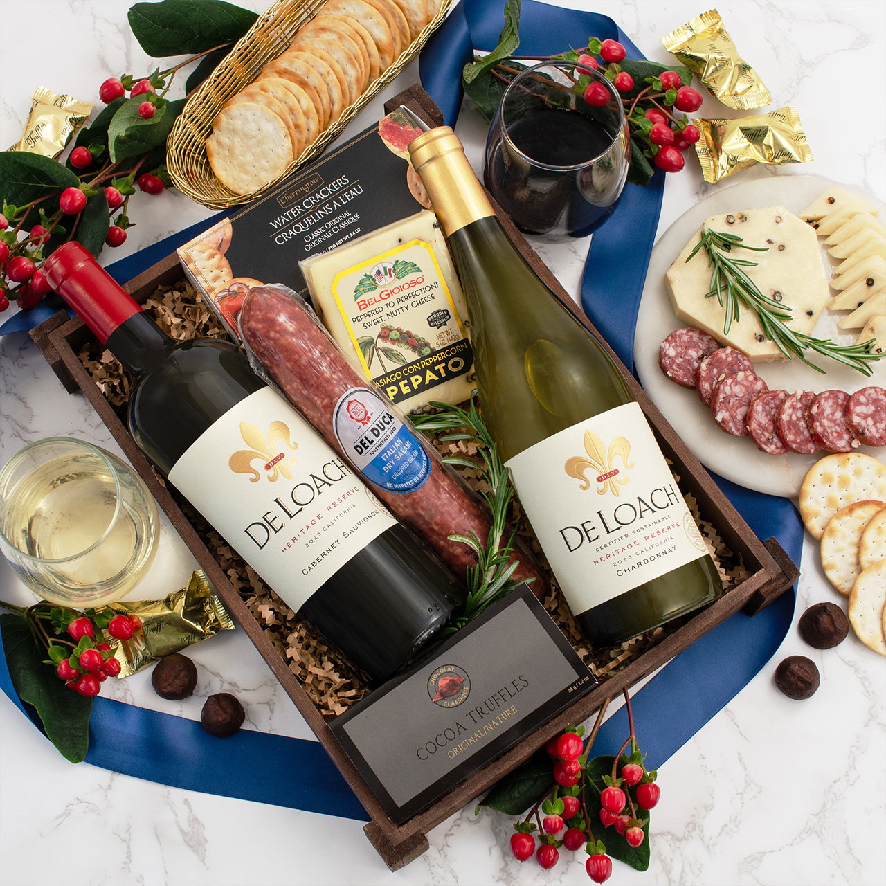 Image of DeLoach Classic Charcuterie Tray and Wine Duo Gift