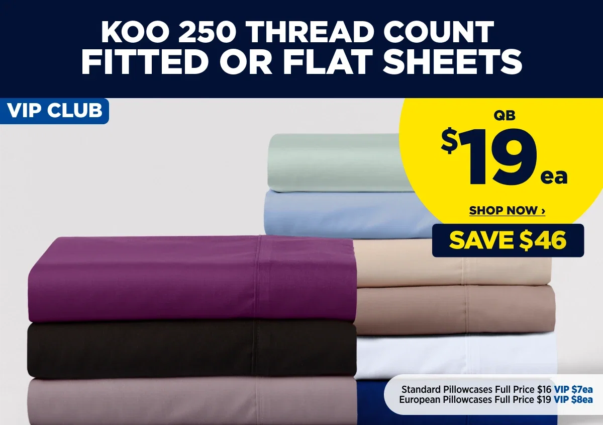 KOO 250 THREAD COUNT FITTED OR FLAT SHEETS