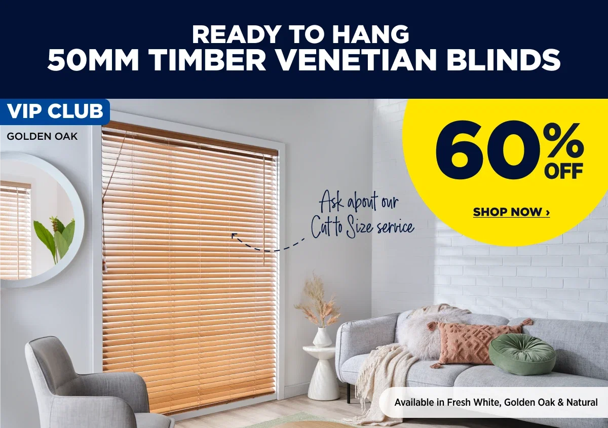 READY TO HANG 50MM TIMBER VENETIAN BLINDS
