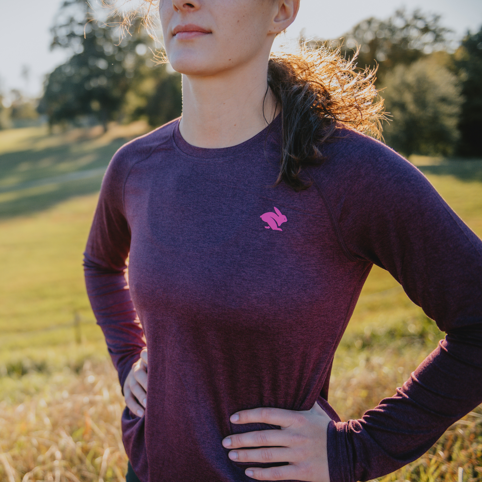 Woman standing wearing rabbit long sleeve tee