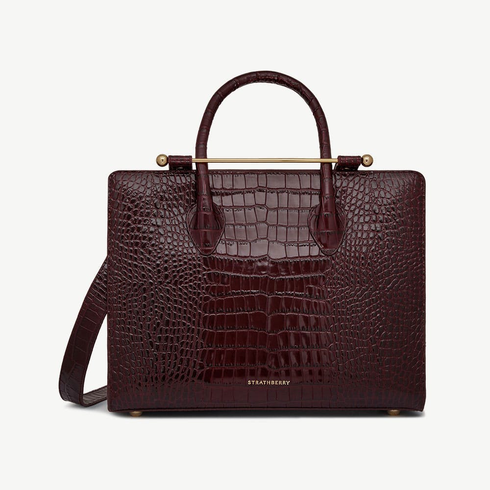 Image of Midi Tote - Croc-Embossed Leather Burgundy
