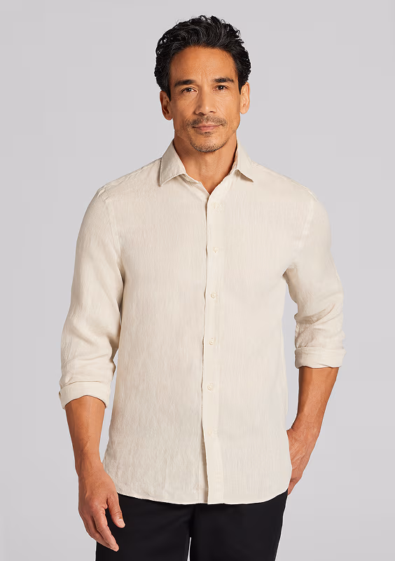 Modern Fit Linen Button Up Shirt