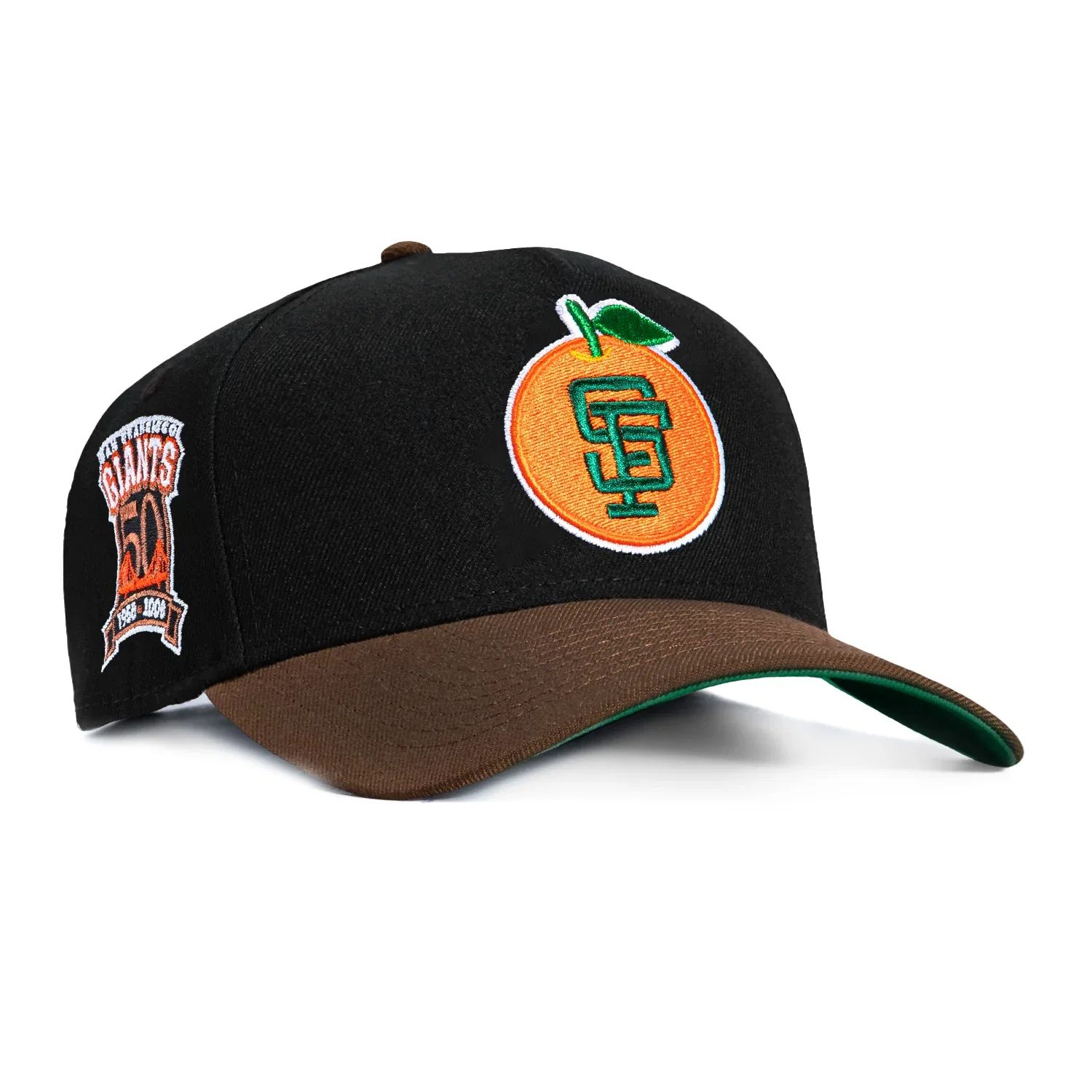 Image of New Era 9Forty A-Frame San Francisco Giants 50th Anniversary Patch Orange Snapback Hat - Black, Brown