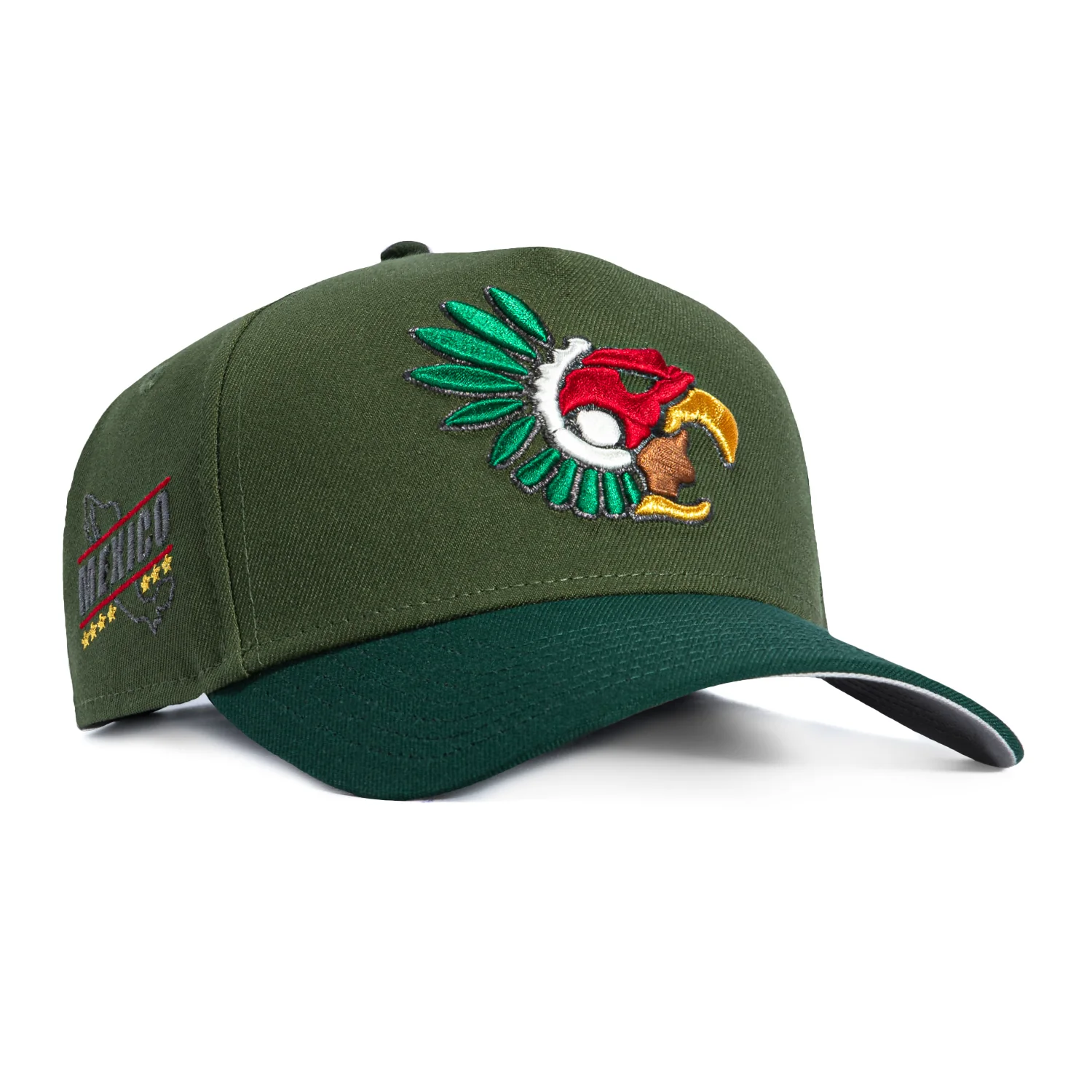 Image of New Era 9Forty A-Frame Hat Club Mexico Eagle Mexico Patch Snapback Hat - Olive, Green
