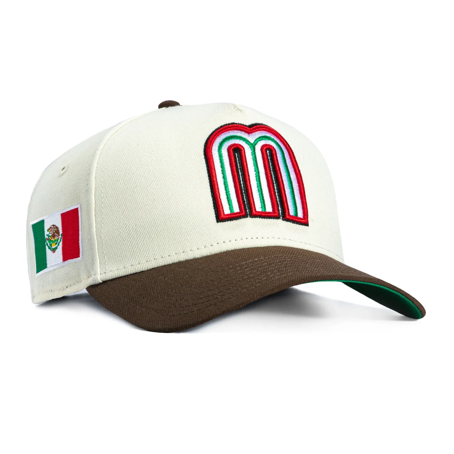 Image of New Era 9Forty A-Frame Mexico World Baseball Classic Mexico Flag Patch Snapback Hat - White, Brown